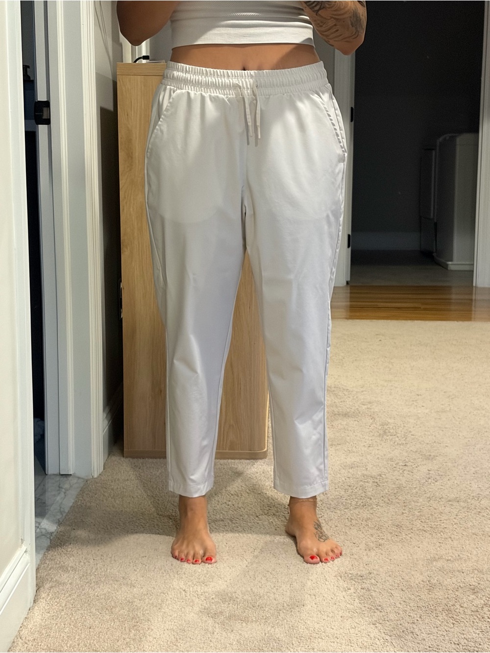 Men's White Elastic-Waist Casual Pants
